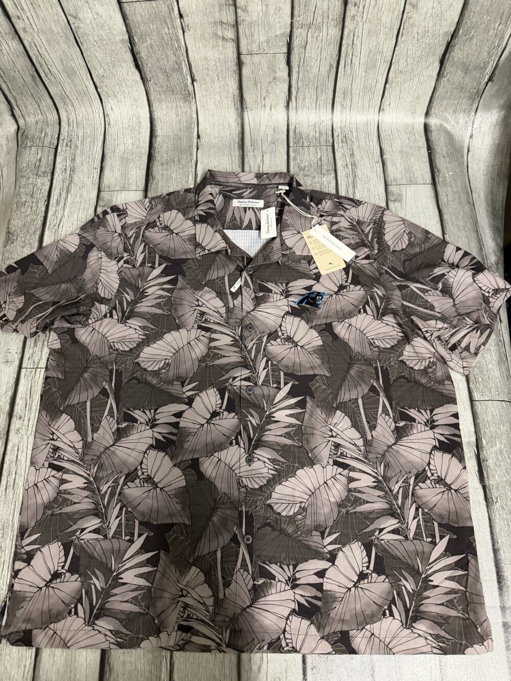 NWT Tommy Bahama Carolina Panthers Coast Nuevo Fronds Camp Shirt 3XL XXXL
